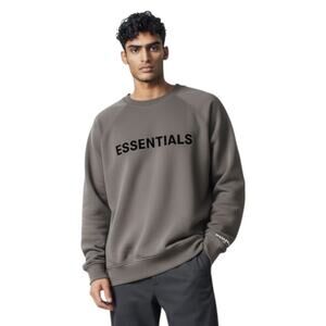 Fear of God Essentials Rare Taupe Embossed Crew Neck Sweatshirt-Large